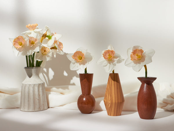 Handmade Hardwood Flower Bud Vase, 15cm Tall with Glass Inner Tube