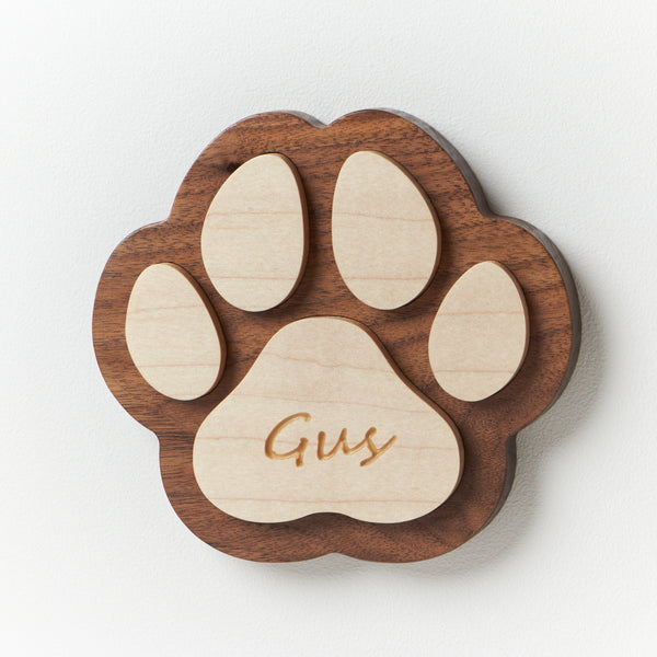 3D-effect Wood Engraved Paw Print, made with Walnut & Maple hardwoods