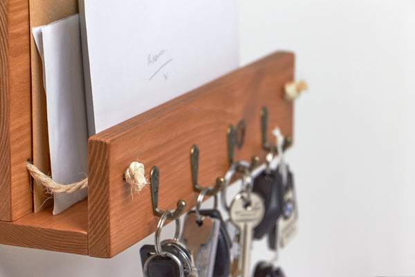 Wooden Letter Rack & Key Holder