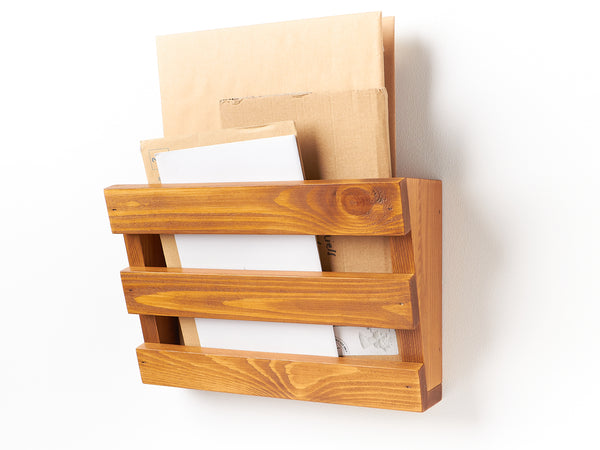 Rustic Wooden Letter Holder - Wall-Mounted Mail Organiser for Home and Office