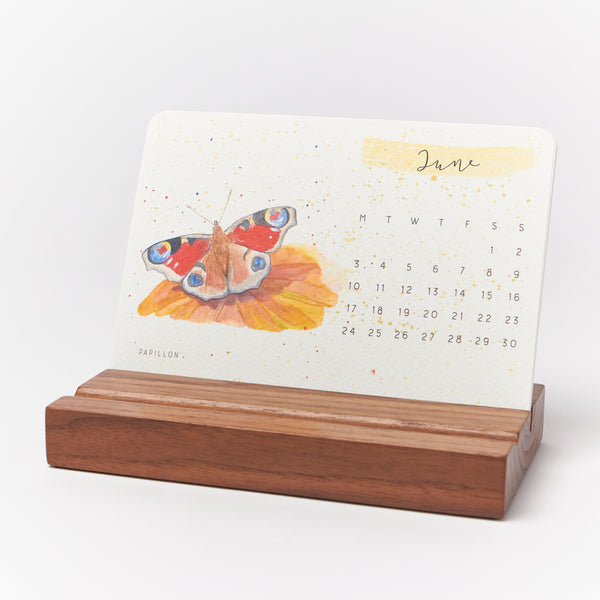 2024 Watercolour Desktop Calendar Oak/Walnut