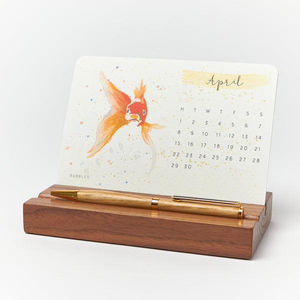 2024 Watercolour Desktop Calendar Oak/Walnut