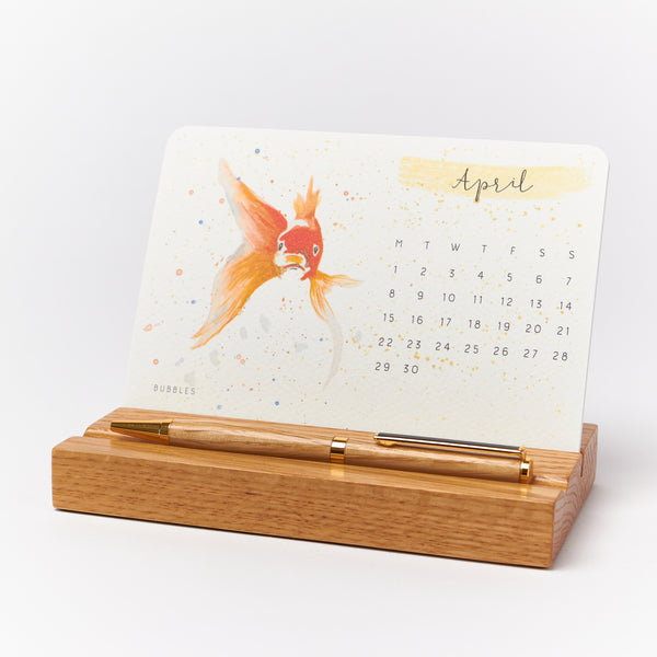 2024 Watercolour Desktop Calendar Oak/Walnut