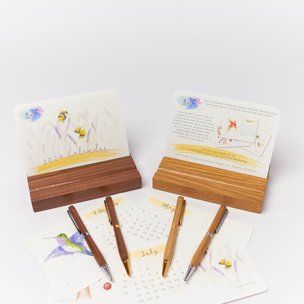 2024 Watercolour Desktop Calendar Oak/Walnut