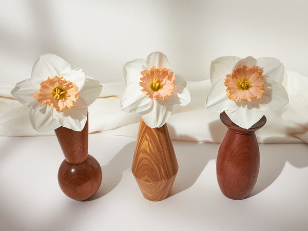 Handmade Hardwood Flower Bud Vase, 15cm Tall with Glass Inner Tube