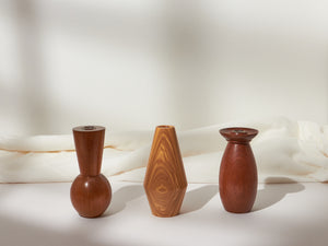 Handmade Hardwood Flower Bud Vase, 15cm Tall with Glass Inner Tube