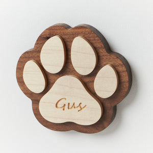 3D-effect Wood Engraved Paw Print, made with Walnut & Maple hardwoods