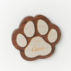 3D-effect Wood Engraved Paw Print, made with Walnut & Maple hardwoods