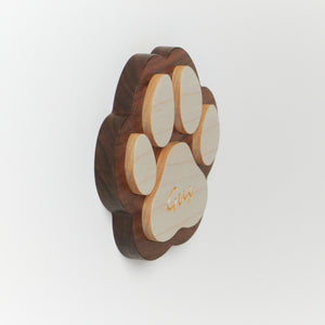 3D-effect Wood Engraved Paw Print, made with Walnut & Maple hardwoods