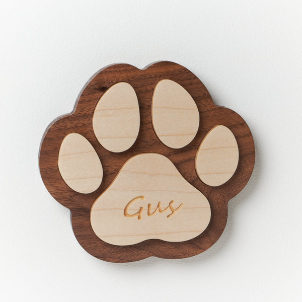 3D-effect Wood Engraved Paw Print, made with Walnut & Maple hardwoods