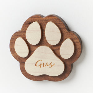 3D-effect Wood Engraved Paw Print, made with Walnut & Maple hardwoods