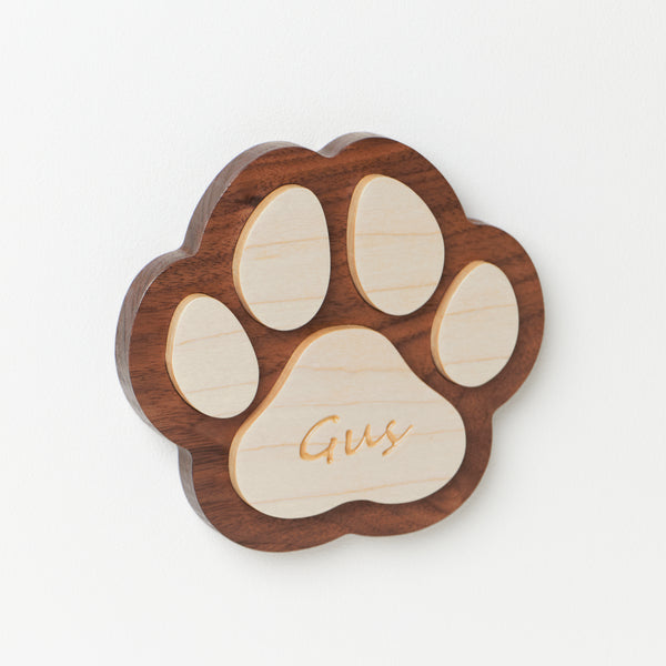 3D-effect Wood Engraved Paw Print, made with Walnut & Maple hardwoods