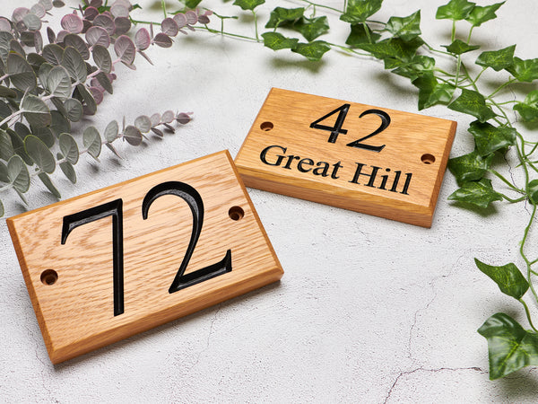 Engraved Oak House Name/Number Sign