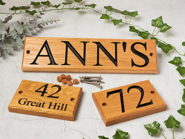 Engraved Oak House Name/Number Sign