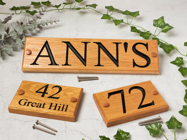 Engraved Oak House Name/Number Sign