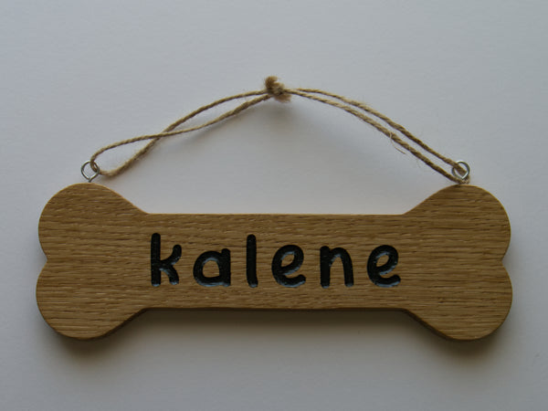 Wood Dog Bone Hanging Sign, Personalised Solid Oak Plaque