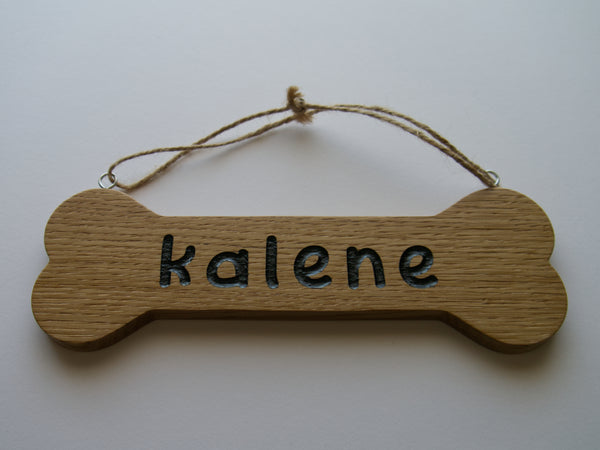 Wood Dog Bone Hanging Sign, Personalised Solid Oak Plaque