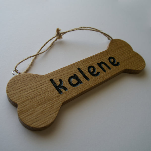 Wood Dog Bone Hanging Sign, Personalised Solid Oak Plaque