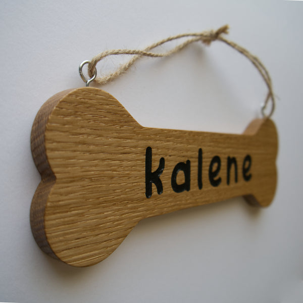 Wood Dog Bone Hanging Sign, Personalised Solid Oak Plaque