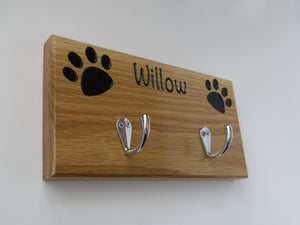 Personalised Oak Dog Lead/Collar Hook