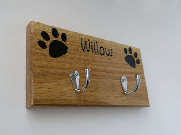 Personalised Oak Dog Lead/Collar Hook