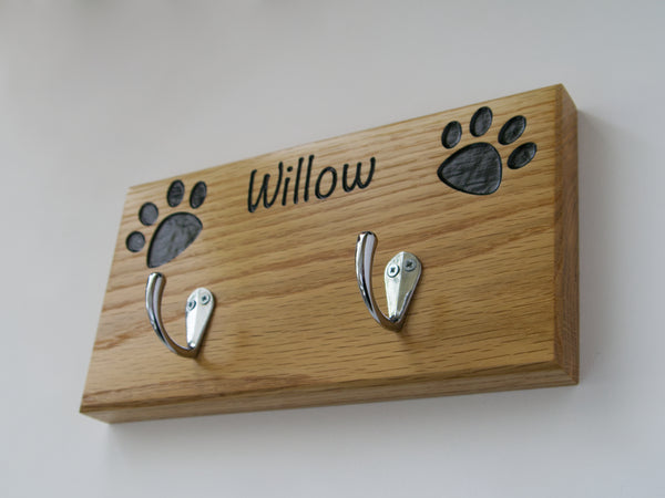 Personalised Oak Dog Lead/Collar Hook