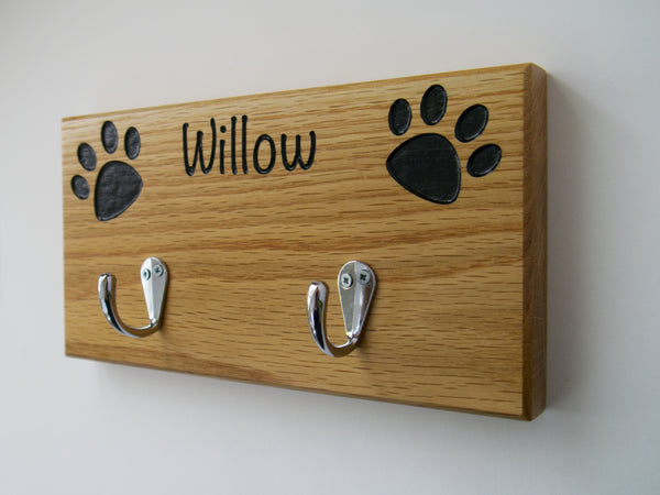 Personalised Oak Dog Lead/Collar Hook