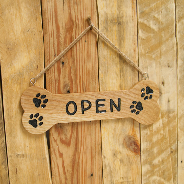 Wood Dog Bone Hanging Sign, Personalised Solid Oak Plaque